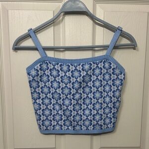 Hollister Blue Floral Knit Crop Top